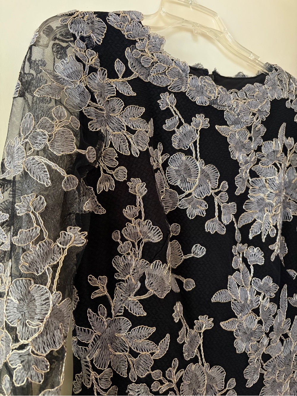 Tadashi Shoji Black Gown with Silver Lace Appliqué | Mother-of-the-bride Dress - Picture 3 of 8